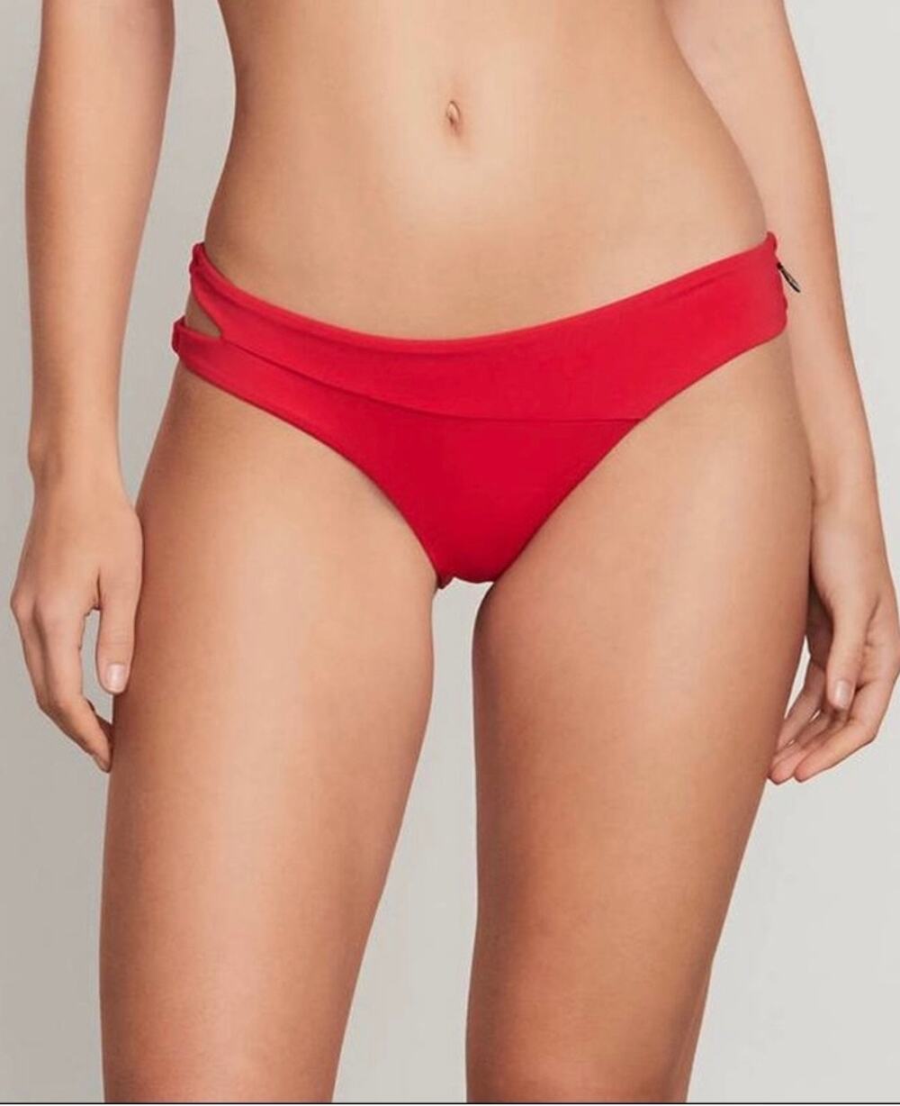 Volcom Bikini Bottom Size Large Simply Seamless Red Swim Cutout Side Strap NWT